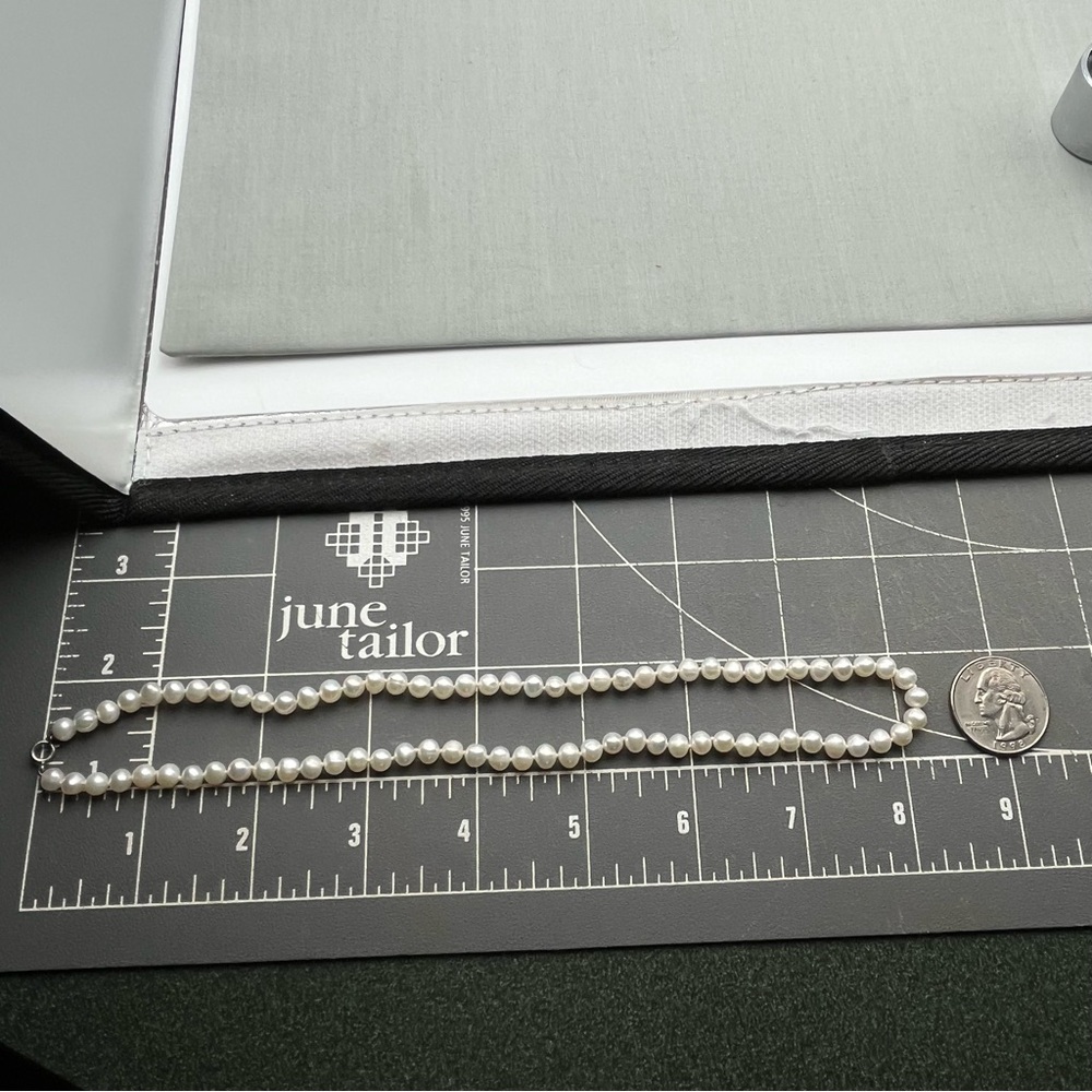 VTG White Freshwater Pearl Necklace w/ Sterling Silver Clasp – 16” Hand-Knotted - Picture 10 of 11